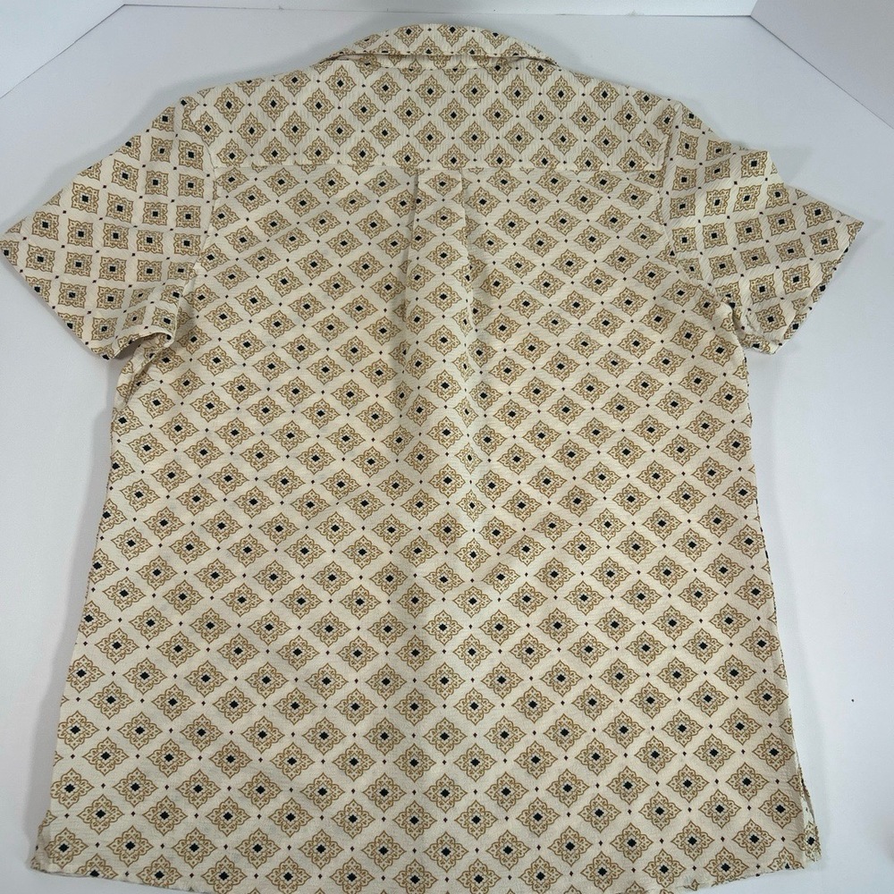 NWT IKE BEHAR Mens Medium Cream Geometric Short Sleeve Button Down Shirt - Picture 9 of 9